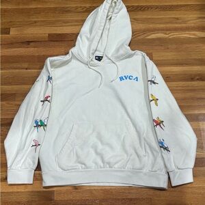 RVCA White Hoodie with Colorful Bird Sleeves